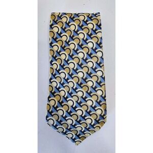 Tommy Hilfiger Men's Silk Necktie Blue Beige‎ Gold Geometric Circles